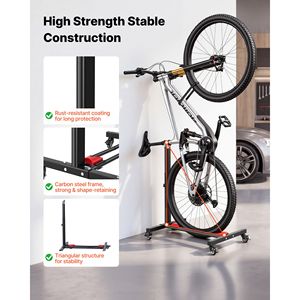 Support de vélo autoportant en acier au carbone, lot de 2, pour rangement vertical et horizontal, roulettes verrouillables, hauteur réglable pour vélo - Product Image 6