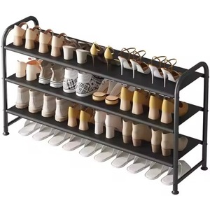 Black Modern 4 Tier Steel Shoe Rack Freestanding Storage Organizer for Entryway Living Room Home Furniture Minimalist Design - Product Image 2