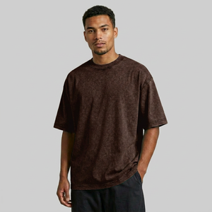 Camiseta de Hombre con Lavado Ácido, Algodón Grueso, Corte Holgado, Manga Corta, Cuello Redondo, Estilo Casual Vintage, Ropa Urbana de Moda Premium - Product Image 1