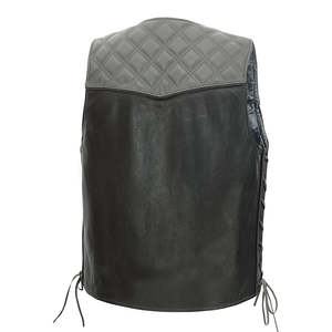 Gilet de motard en cuir véritable noir pour homme, style personnalisé, avec panneaux d'épaule matelassés, détails de lacets latéraux, prix bas - Product Image 2