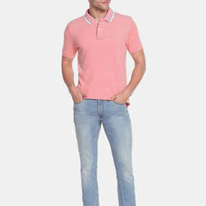 <b>Men's</b> <b>Pink</b> Cotton Pique Short Sleeve <b>Polo</b> <b>Shirt</b> Casual Solid Color Breathable Knitted Design - Product Image 2