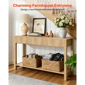 Console de style farmhouse 47 pouces, table étroite en bois pour derrière le canapé avec tiroirs et étagère de rangement inférieure pour entrée et villa - Product Image 2