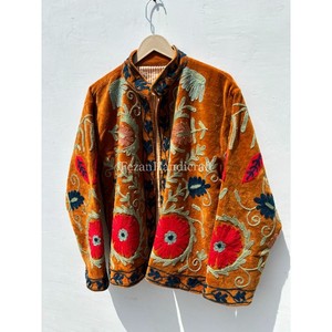 Veste en velours marron Suzani, veste à broderies florales avec doublure en coton cousue à la main, deux poches latérales, veste bohème chic - Product Image 2