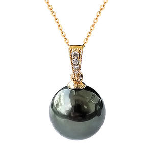 Pendentif en or 18 carats avec perle noire de Tahiti 9-13 mm, eau de mer et vert paon, cadeau pour petite amie - Product Image 5