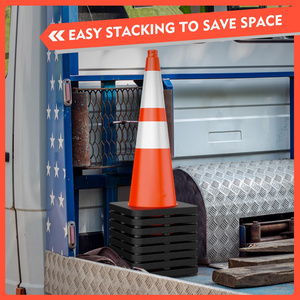 กรวยจราจร CITICITY ขนาด 28 นิ้ว พร้อมฐานถ่วงน้ำหนักสีดำ กรวยสีส้มพร้อมแถบสะท้อนแสงสำหรับจอดรถ ความปลอดภัยบนท้องถนน - Product Image 4