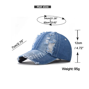 Custom Manufacturer Distressed Vintage Denim Baseball <b>Cap</b>-Factory Direct Ripped Washed Trucker Hat OEM/ODM <b>Summer</b> Unisex 100% - Product Image 6