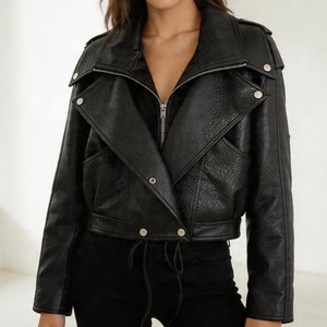 Veste courte vintage ample en similicuir PU pour femme avec ceinture, style motard, fermeture éclair, rétro, manteau de motard, vêtement d'extérieur - Product Image 4