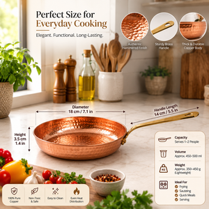 100% Pure Handmade Hammered Copper Frying <b>Pan</b> with Brass Handle, Premium Copper Skillet, Chef Cookware, OEM ODM Wholesale - Product Image 6