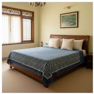 Hand Block Printed Cotton Kantha Sanganer Queen Size Throw Large Width Handmade Indian <b>Quilt</b> Bohemian Bedroom Home Decor <b>Bedding</b> - Product Image 1