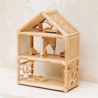 Grande maison de poupée en rotin avec espace ouvert, maisons en rotin faites à la main, maison de poupée de grande qualité.