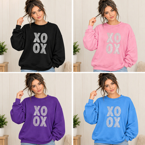 Sudadera azul de cuello redondo para mujer con purpurina, venta al por mayor, sudadera holgada de manga larga con estampado gráfico, ropa de fábrica - Product Image 6