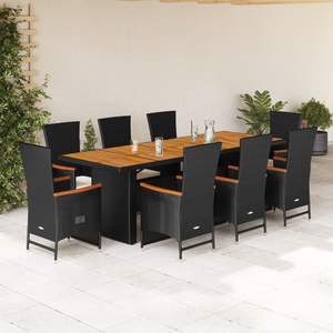 Conjunto de Comedor de Jardín de Madera de Acacia y Acero con Ratán PE Blanco Crema y Combinación de Colores Negros - Product Image 1
