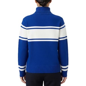 Cárdigan de punto azul para mujer con logotipo personalizado, cuello redondo, franjas azules y blancas en la parte delantera, manga larga, unisex, antiarrugas, acrílico - Product Image 4