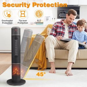 Stufa Elettrica Portatile a Torre da 33 Pollici con Fiamma 3D, 1500W, Termostato, Oscillazione a 60°, Timer e Telecomando per Uso Domestico - Product Image 5