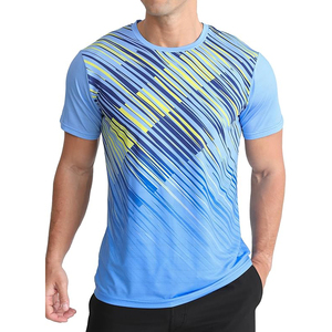 Men's Blue Short Sleeve Quick Dry Athletic T-<b>Shirt</b> Slim Fit O-Neck Knitted Sporty Geometric Pattern Workout Wear - Product Image 1