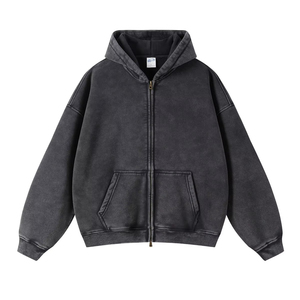 Sudadera con capucha de alta calidad personalizada para hombre, estilo streetwear, con cremallera, vintage, de doble capa, con lavado ácido, efecto desgastado por el sol y bolsillos. - Product Image 5