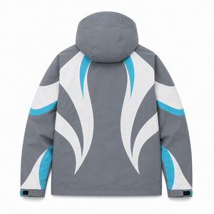 Veste de ski imperméable pour homme avec logo personnalisé, veste de snowboard à capuche avec blocs de couleur incurvés, manteau d'hiver pour l'extérieur - Product Image 2