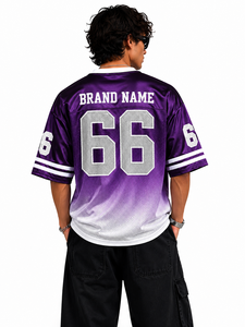 Camiseta de fútbol americano unisex oversize con degradado 2026, estilo vintage de malla Y2K, top streetwear para parejas, camiseta hip hop con cuello en V, proveedor - Product Image 2