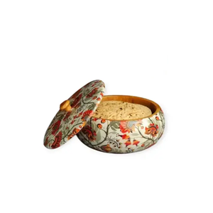 Caja de Almacenamiento de Chapati de Madera con Diseño de Flores y Hojas Esmaltadas, Forma Redonda, de la Mejor Calidad - Product Image 3