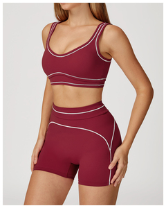 Sujetador deportivo de color liso para mujer con cuello redondo, soporte medio, para yoga y ropa deportiva, con tirantes finos, costuras en contraste y transpirable. - Product Image 2