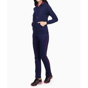 Conjunto Deportivo 2 en 1 con Capucha Azul Marino para Mujer, Cierre de Cremallera Completo, Bolsillos Laterales, Transpirable, Informal, Invierno, 100% Algodón - Product Image 1