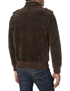 <b>Men</b> Brown <b>Suede</b> Sherpa Lined Bomber <b>Jacket</b> Zip Up Winter Casual Outerwear Thick Windproof Regular Fit - Product Image 2