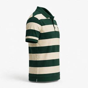 Polo Unisex NEXTEX de Rayas Anchas, Color Verde Bosque Crema, Tejido Piqué de Algodón, Manga Corta, Cuello Polo - Product Image 3