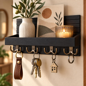 Wooden Wall Mounted <b>Key</b> <b>Holder</b> with Shelf and Hooks Entryway Organizer <b>Key</b> Rack Mail Storage Rustic <b>Home</b> Decor - Product Image 2