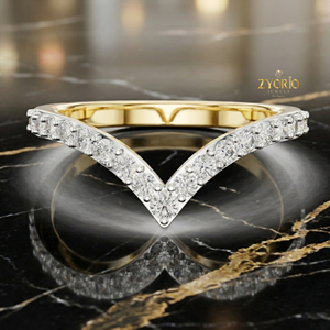 แหวนแต่งงานรูปตัววีเชฟรอนทอง 14K ประดับเพชรแล็บ แหวนซ้อนสำหรับผู้หญิง - Product Image 4