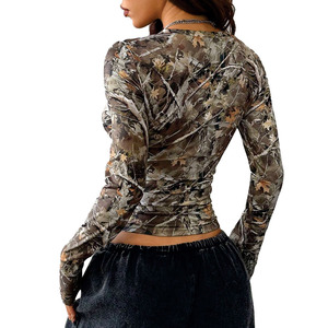 Summer Special Women's <b>Shirts</b> Camouflage Print Long Sleeve Fitted Top Stretch Fabric Scoop Neck Streetwear <b>Shirt</b> OEM Custom Bulk - Product Image 2