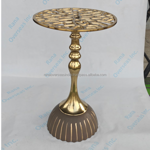 Stylish Gold Plated Aluminium Round Side <b>Table</b> with Die Cutting Printing Cut <b>Work</b> Top Modern Decorative Design <b>for</b> <b>Home</b> Interior - Product Image 2