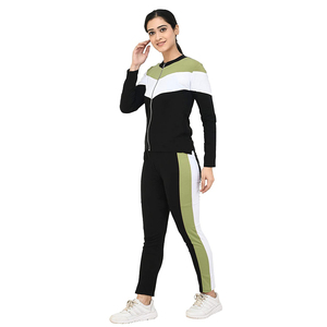 Women's Color Blocking Tracksuit Set Full Sleeve Zipper Sporty Style Breathable Spandex <b>Polyester</b> <b>Joggers</b> With Side Pockets - Product Image 3