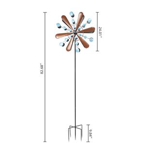 Mulino a Vento in Ferro Battuto con Foglie di Rame e Punti Blu, Costruzione Robusta, Ornamento da Giardino per Esterni, Prato, Casa, Decorazione YJ - Product Image 6