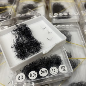 Extensions de cils naturels doux de haute qualité, volume 8D C/D/M, courbure 0.07 0.03, en fibres PBT synthétiques, éventails faits à la main, base pointue - Product Image 6