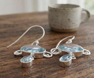 Pendientes Colgantes de Lujo de Plata de Ley 925 con Topacio Azul, Hechos a Mano, con Gema Facetada, Bañados en Oro Amarillo y Oro Rosa - Product Image 4