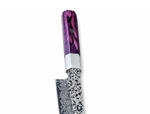 Couteau de chef LEGACY BLADES en acier Damas luxueux gravé, acier au carbone, avec manche en résine, ambidextre, compatible lave-vaisselle - Product Image 2