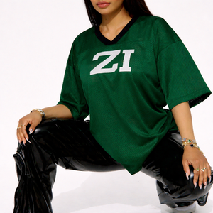 Jersey Deportivo Oversize Verde para Mujer, Estilo Y2K, con Paneles de Malla y Número, Jersey de Fútbol Americano, Venta al Por Mayor - Product Image 4