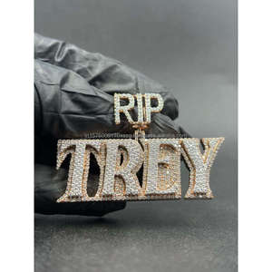 Moissanite Diamond Custom RIP TREY Pendant Iced Out Hip Hop Necklace <b>Memorial</b> Jewelry <b>Gift</b> - Product Image 1