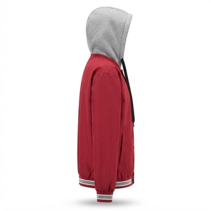 <b>Men's</b> Red Varsity <b>Jacket</b> With Hood Plus Size Casual Thick Polyester Wadding Autumn Wear Loose Fit Regular Sleeve Solid Color - Product Image 2