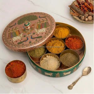 Luxury Square Brass Masala Box – Hand-Hammered Spice <b>Storage</b> <b>Chest</b> with Brass Spoon - Product Image 5