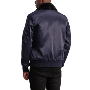 <b>Men's</b> Navy Blue Fur Collar Bomber Jacket Zipper Turn Down Collar Solid <b>Winter</b> <b>Coat</b> - Product Image 3