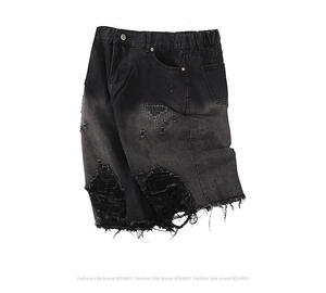 Shorts en jean déchirés style streetwear pour hommes, coupe baggy et fuselée, effet usé, de créateur - Product Image 5