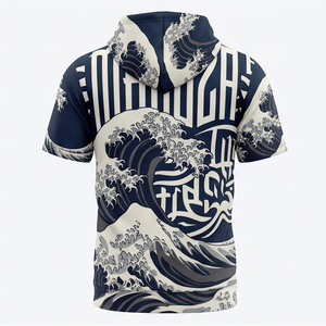 Wholesale Custom Graphic Print <b>Mens</b> <b>Short</b> <b>Sleeve</b> <b>Hoodie</b> Casual Street Style Vintage Washed Cotton Regular Fit Pocket Autumn - Product Image 2