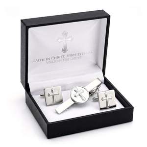 Boutons de manchette en argent et zircon, motif couronne et croix, cadeau d'affaires sur mesure - Product Image 3