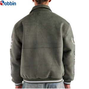 Veste universitaire pour homme en laine avec motifs brodés, col rabattable, fermeture éclair, style décontracté pour l'automne - Product Image 4