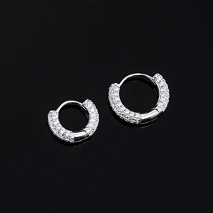 Luxury 925 <b>Silver</b> <b>Huggie</b> Earrings With Round Brilliant Cut Diamond Micro Insert Unisex Everyday Wear Style - Product Image 2