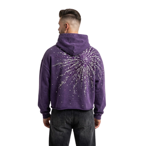 Sudadera con Capucha de Algodón Orgánico con Estampado de Explosión Estelar Violeta Celestial, Estilo Casual Urbano, Lavado Ácido, en Oferta - Product Image 3