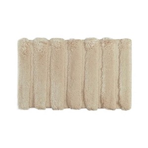 Tapis de bain rectangulaire moderne en microfibre beige, motif festonné tufté, réversible, lavable en machine, avec dos antidérapant en caoutchouc, pour usage domestique - Product Image 1