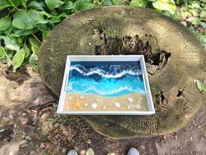 Bandeja de Resina con Diseño de Playa, Bandeja para Servir con Ondas del Océano, Estrellas de Mar y Conchas Marinas, Decoración Costera - Product Image 3