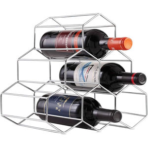 Moderno Botellero Metálico Independiente con Soportes, Acabado Cromado Elegante y Diseño de Correa de Cuero Negro para Almacenamiento y Exhibición de Vino - Product Image 6